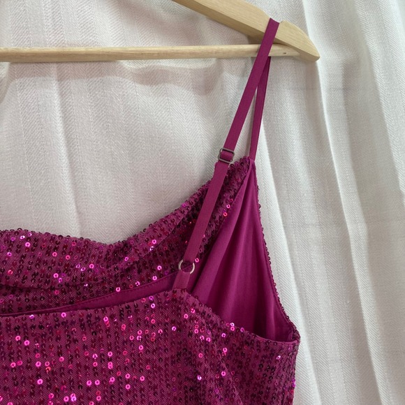 Wild Fable Purple Sequin Mini Dress Ruched Drawstring Sleeveless Party L - Picture 4 of 10